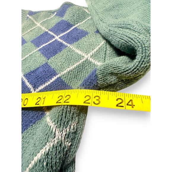 Y2k Hollister Argyle Knit Green/Blue Slight Crop Cardigan Sweater Size Medium - Picture 8 of 14